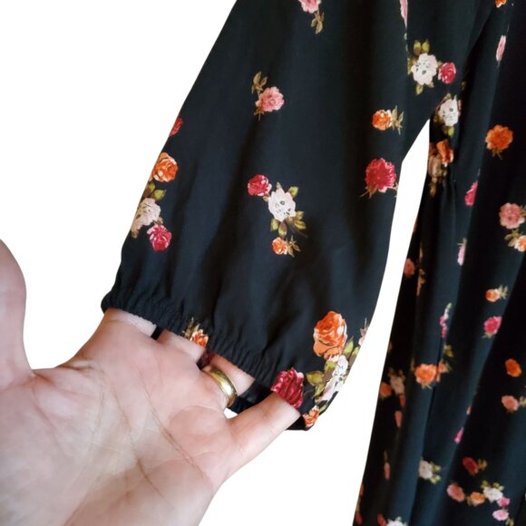 J Jill Prairie Farm Black Floral Button Up Midi Dress Medium - Picture 4 of 16